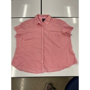 Rafaella Women's Button Up Short Sleeve Shirt Pink Checks Satin Lapel Trim 22W